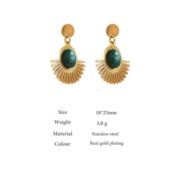 ⭐️ New 18k gold plated natural african turquoise dangle earrings - Picture 4 of 10